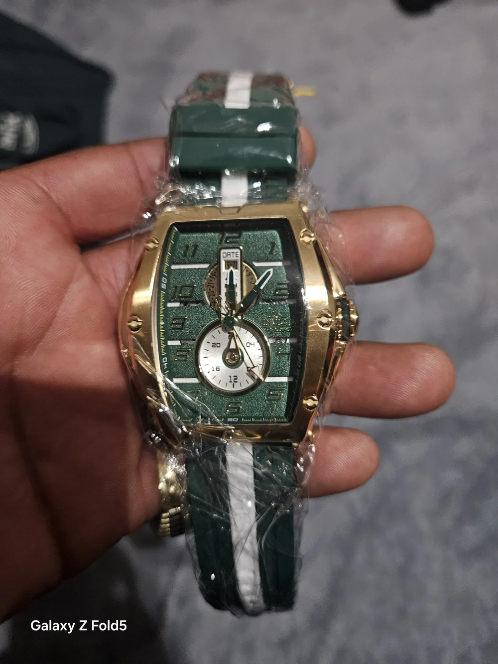 Invicta Green and Gold Men's Watch-Style Bag Accessory 47mm